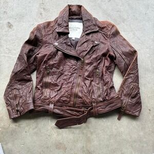 Faded vintage Abercrombie Y2K biker zipup women's leather jacket